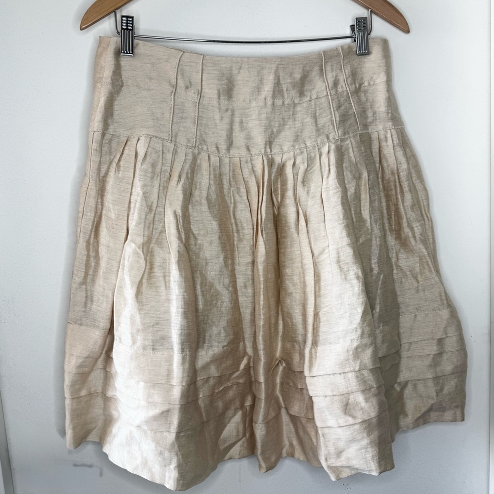 Anthropologie Leifsdottir Linen Cream A Line Pleated Skirt Womens 6
